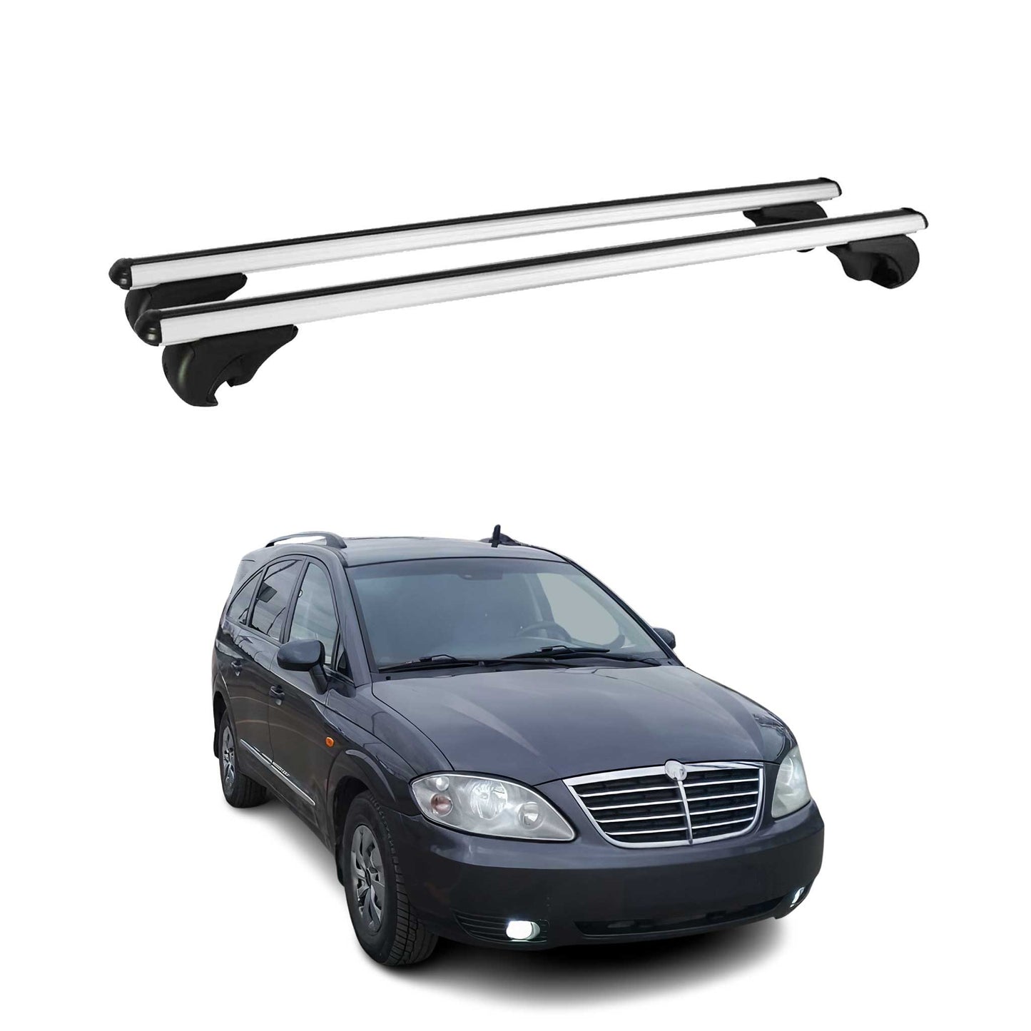 Portbagaj de plafon pentru SsangYong Rodius 2004-2013 75kg aluminiu argintiu 2 buc