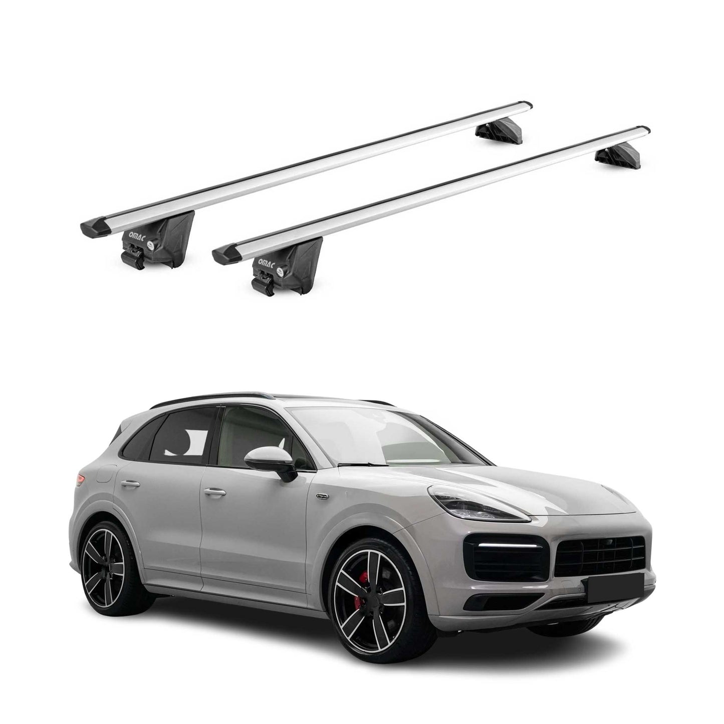 Portbagaj de plafon pentru Porsche Cayenne 2018-2025 100kg aluminiu argintiu 2 piese ABE
