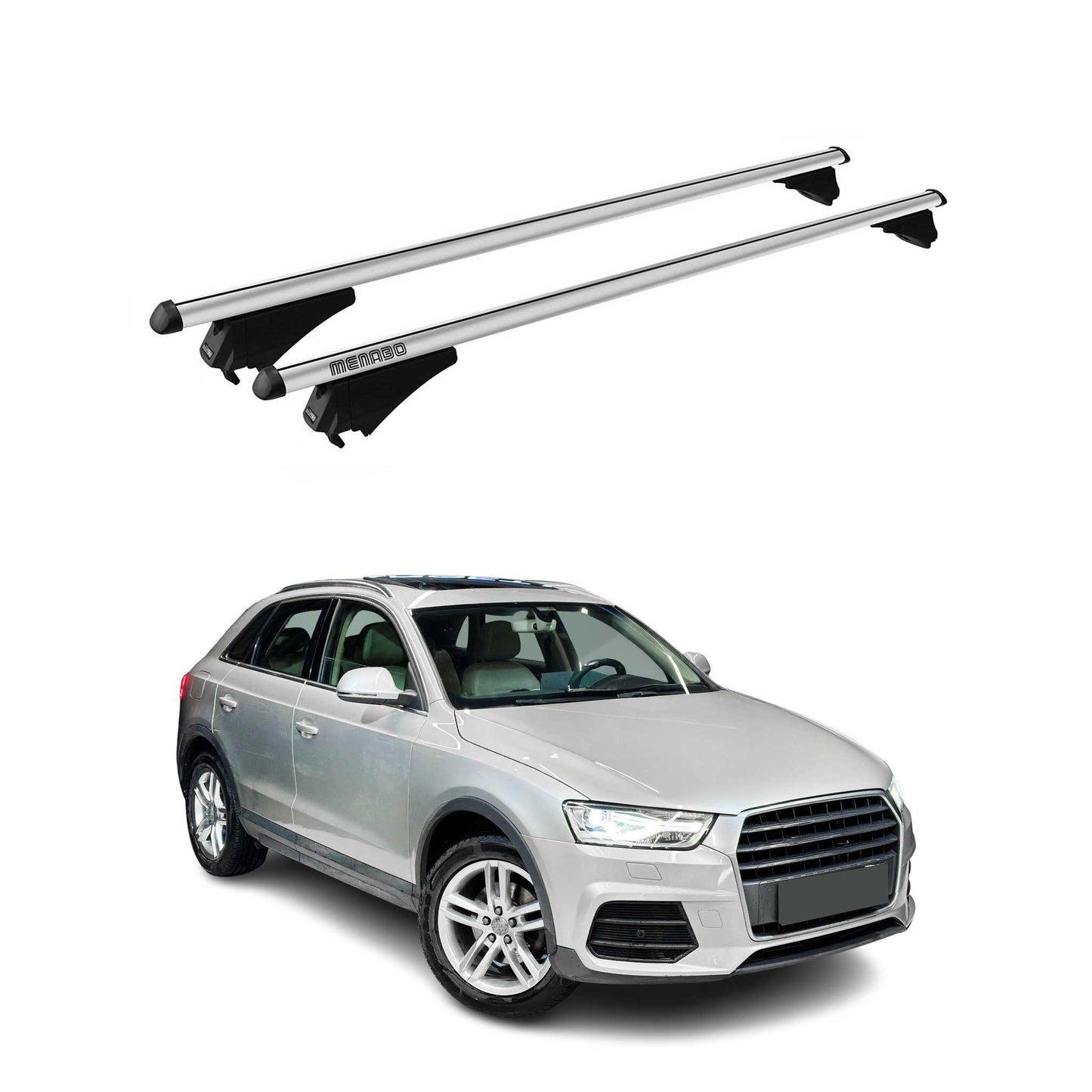 Menabo Dachträger Grundtäger für Audi Q3 mk1 2011-2018 75kg Alu Silber 2 tlg