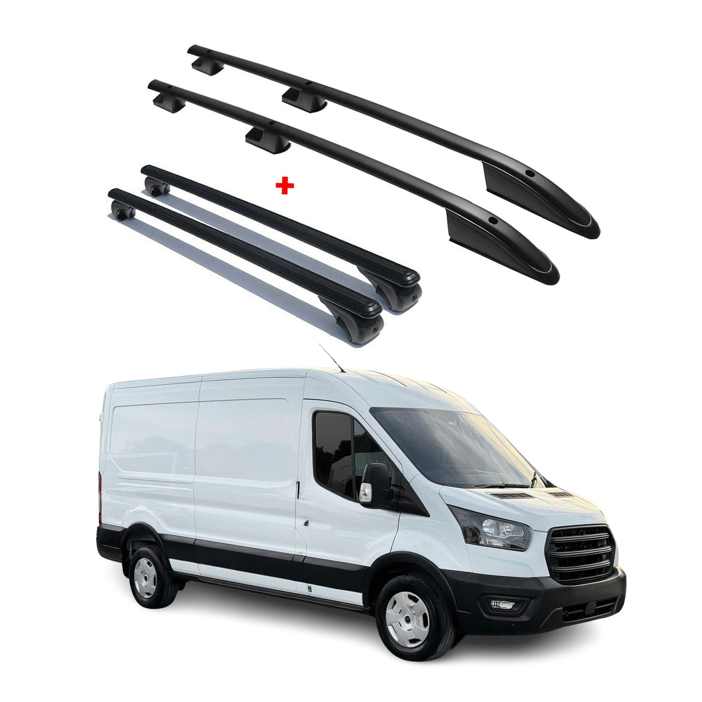 Dachträger + Dachreling für Ford Transit 2014-2025 L3 Langer Aluminium Schwarz