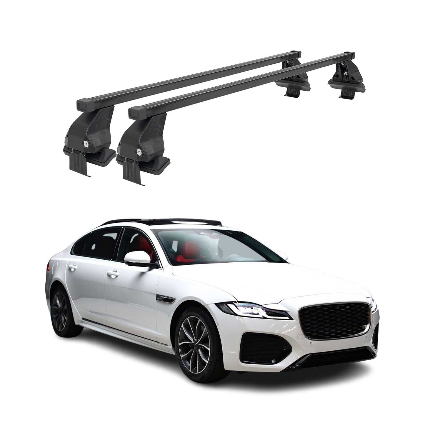 Menabo Dachträger Grundtäger für Jaguar XF 2021-2025 50kg Stahl Schwarz 2 tlg