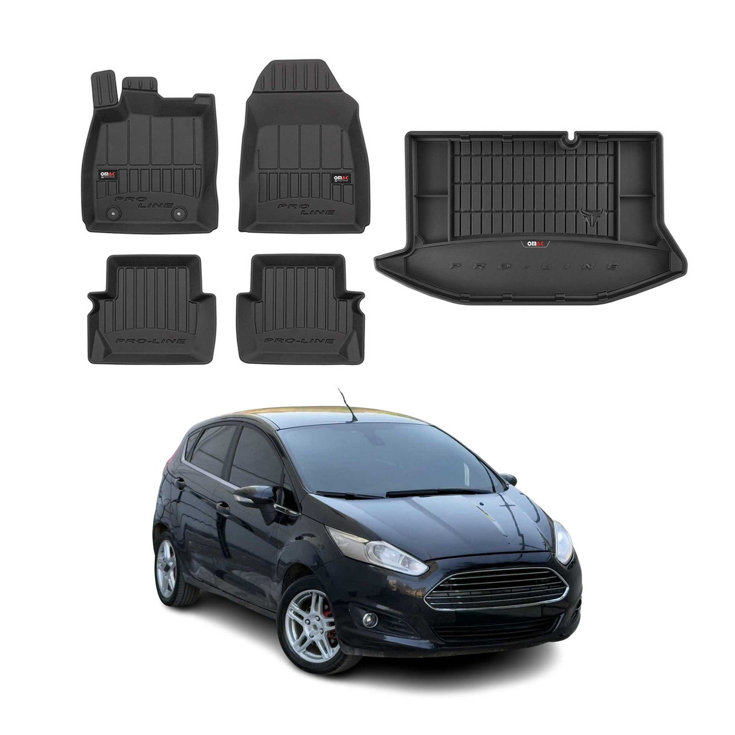 OMAC Fußmatten & Kofferraumwanne Set für Ford Fiesta MK 2008-2017 Gummi TPE 5tlg
