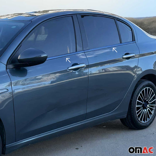 Ornamente/ramă geam pentru Fiat Tipo 2015-2025, oțel inoxidabil, finisaj lucios închis, 4x