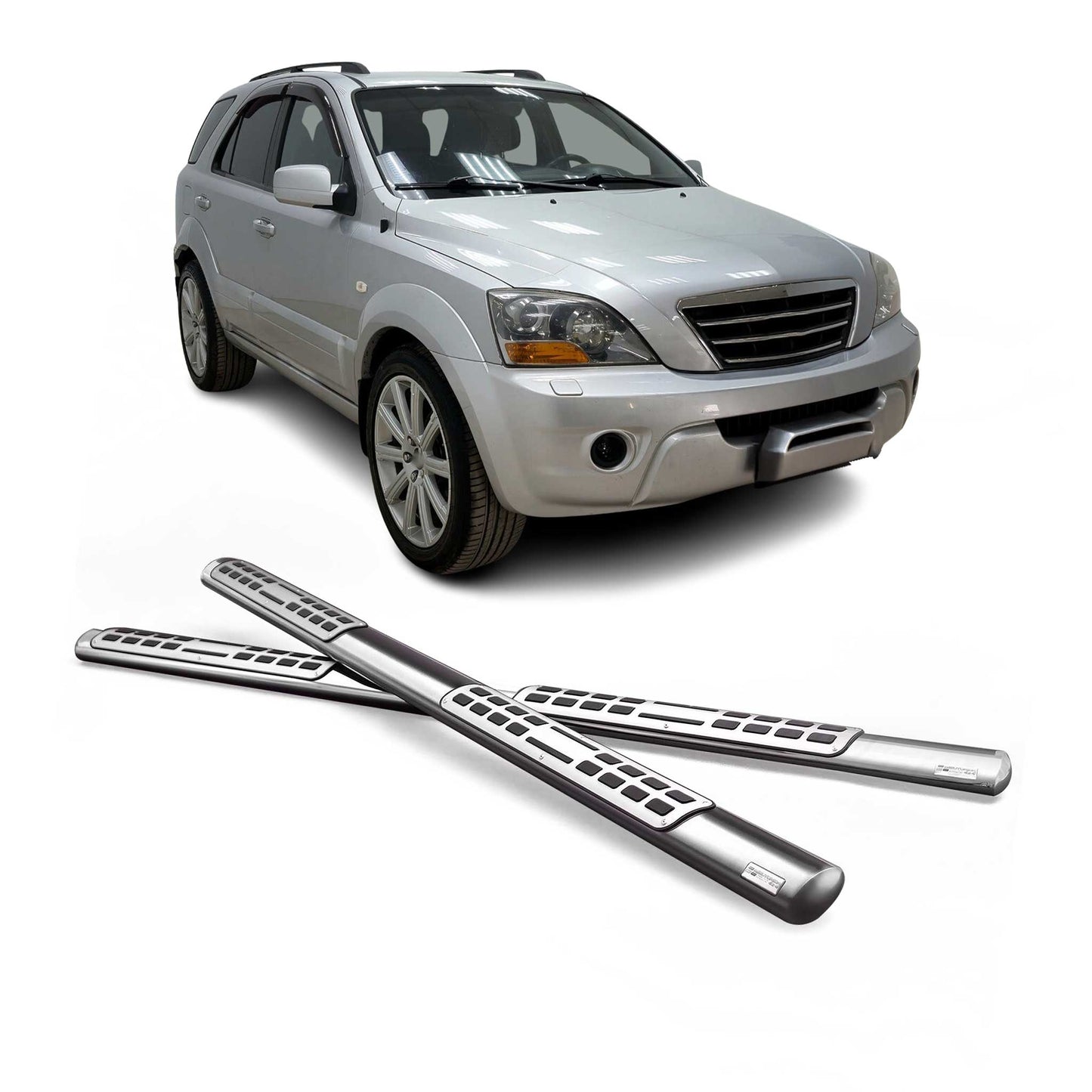 Edelstahl Seitenschweller Schwellerrohre für Kia Sorento 2002-2006 Silber