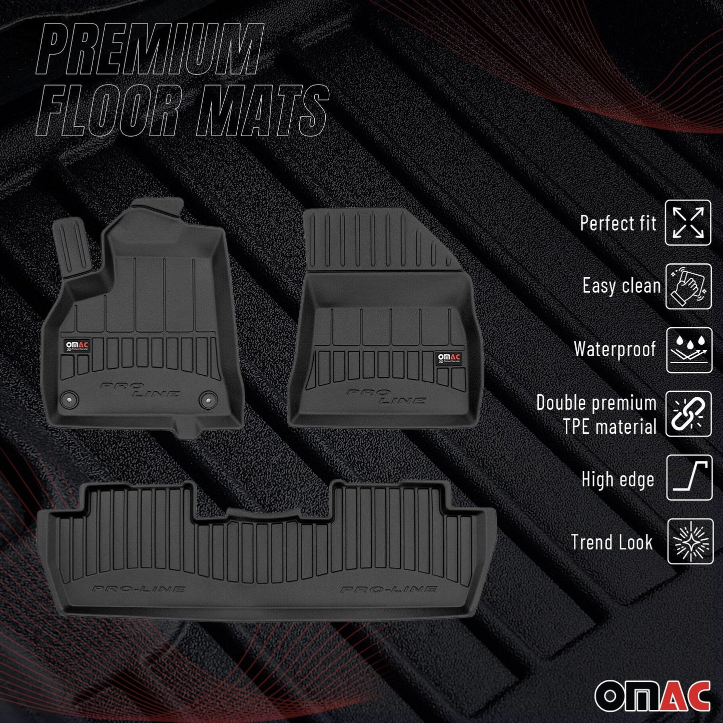 2009-2017 Peugeot 5008 Fußmatten TPE Schwarz 3 tlg