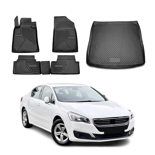 Set covorașe și portbagaj pentru Peugeot 508 2010-2018 Estate TPE negru