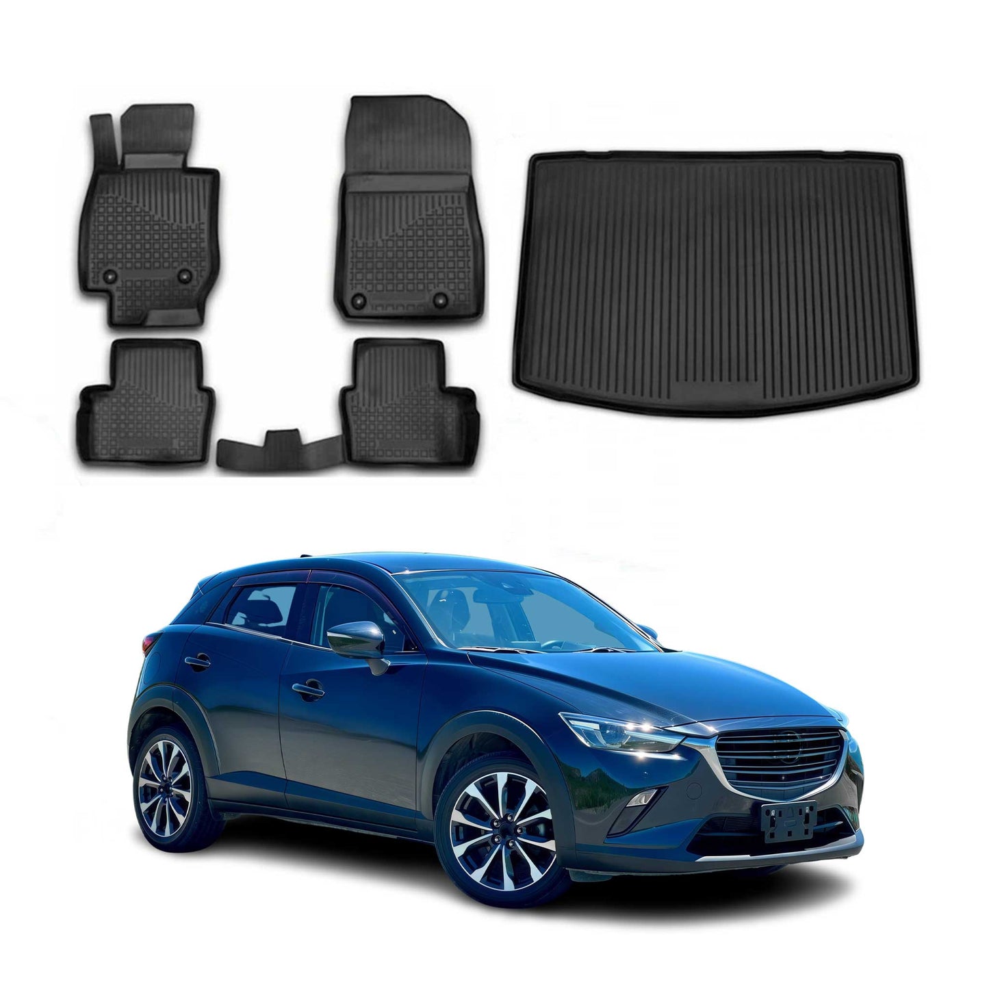 Fußmatten & Kofferraumwanne Set für Mazda CX-3 2015-2025 Gummi TPE Schwarz 5x