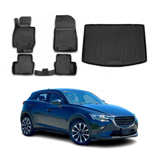 Fußmatten & Kofferraumwanne Set für Mazda CX-3 2015-2025 Gummi TPE Schwarz 5x