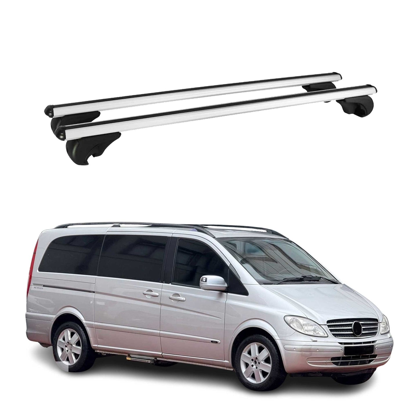 Portbagaj de plafon pentru Mercedes Viano Vito W639 2003-2014 75kg aluminiu argintiu 2x