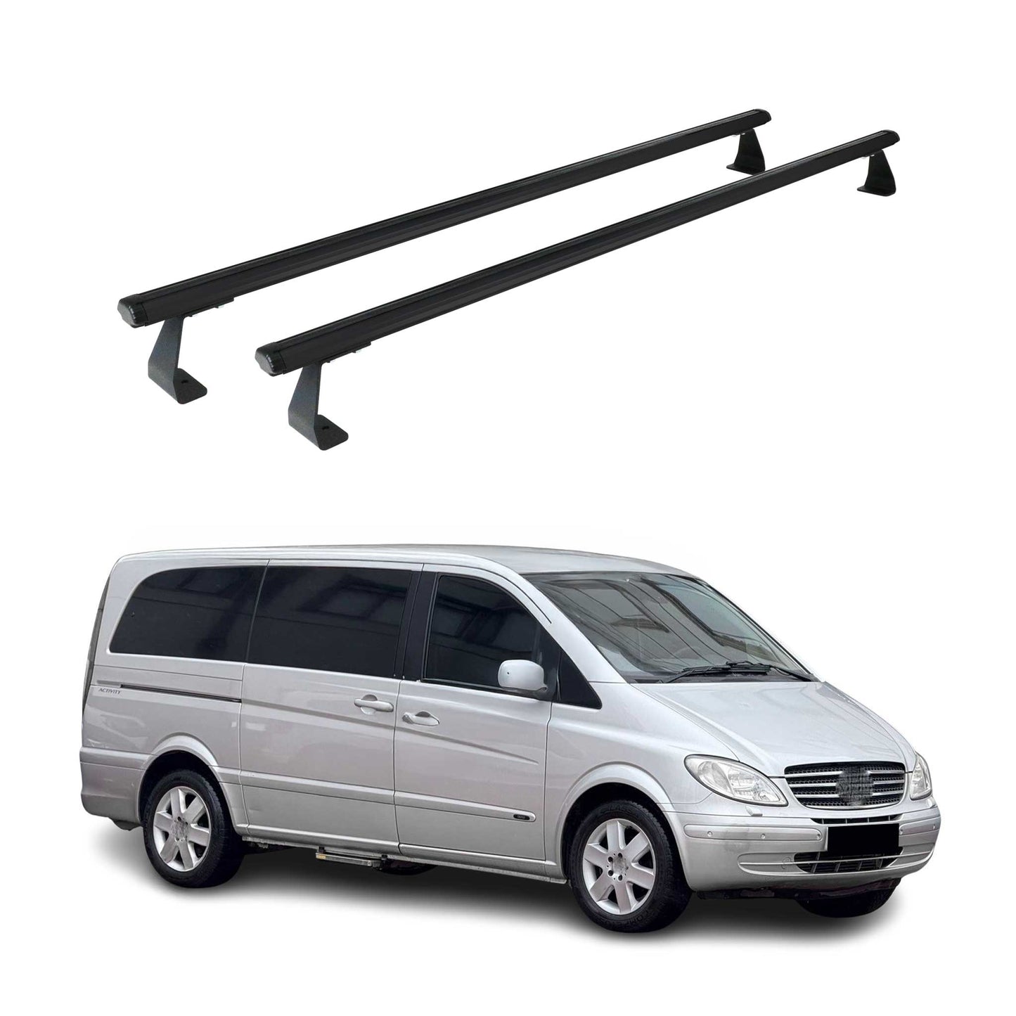 Portbagaj de plafon pentru Mercedes Vito W639 2003-2014 75kg aluminiu negru 2 piese