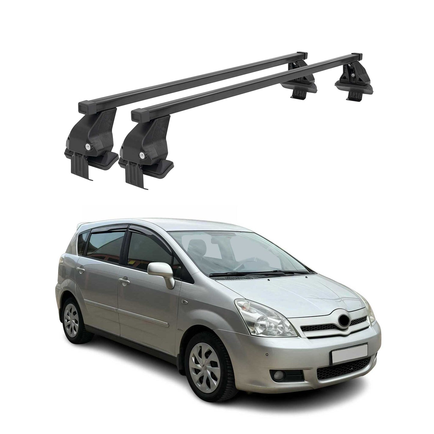 Menabo Dachträger für Toyota Corolla Verso mk2 2004-2007 Pre-FL 50kg Schwarz 2x