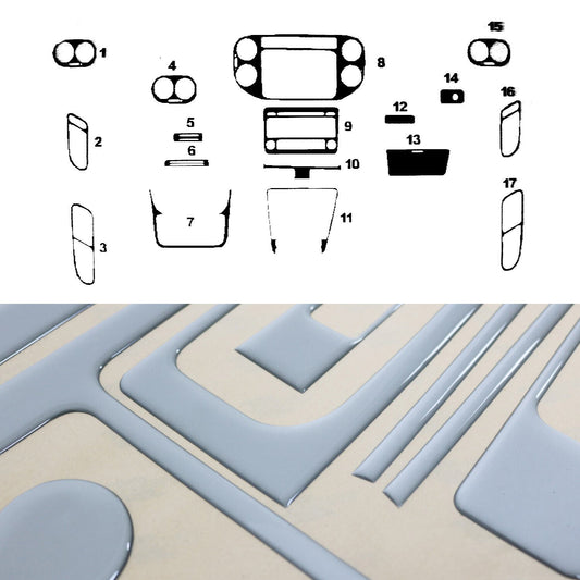 Innenraum Dekor Cockpit für VW Tiguan 2011-2016 FL Aluminium Optik 17tlg