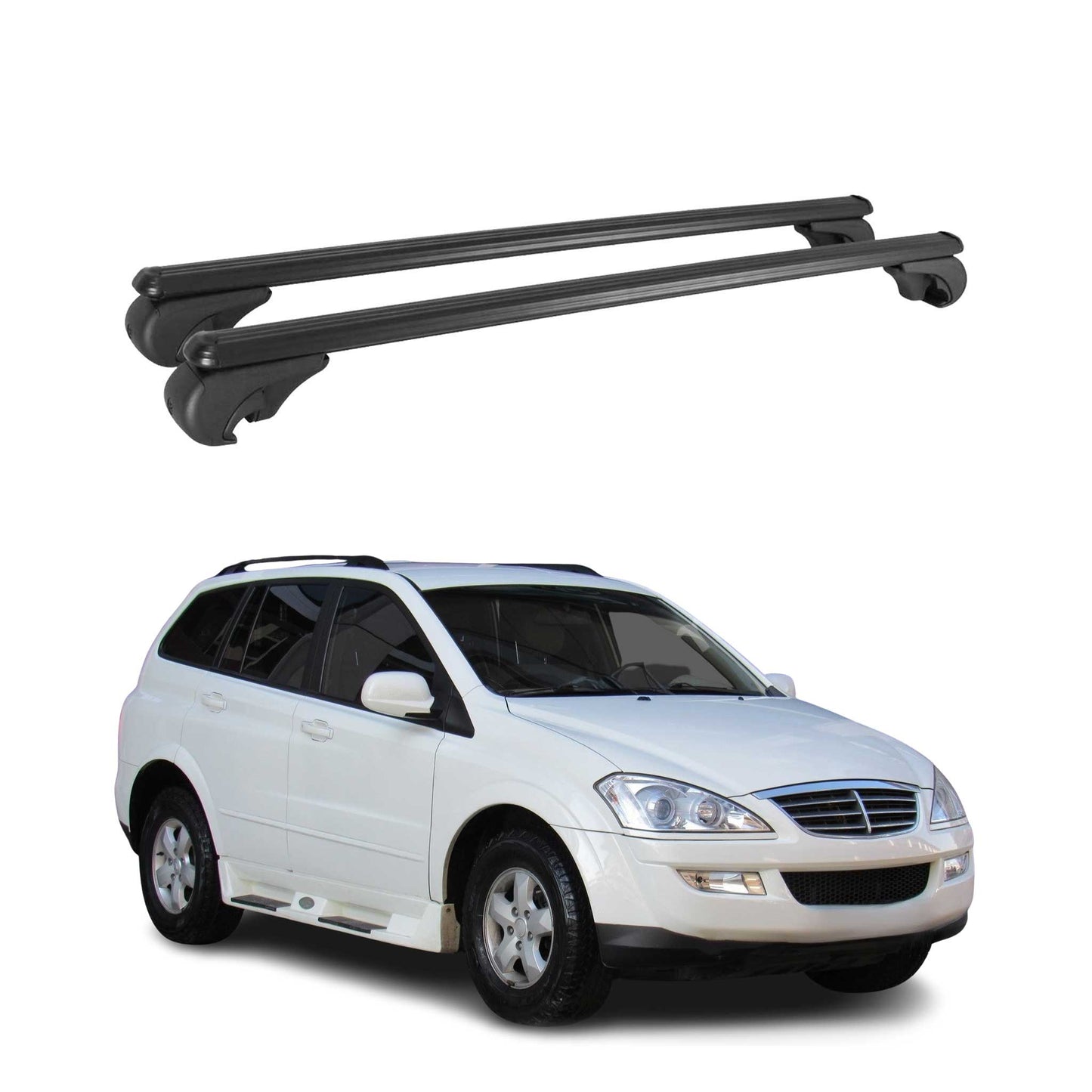 Portbagaj plafon pentru Ssangyong Kyron 2006-2011, portbagaj bază aluminiu negru 2x