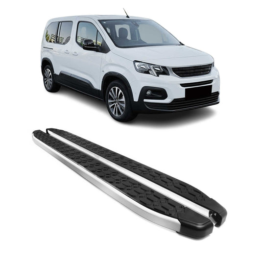 Trittbretter Seitenschweller für Peugeot Rifter 2019-25 Kombi L2 Schwarz Alu 2x