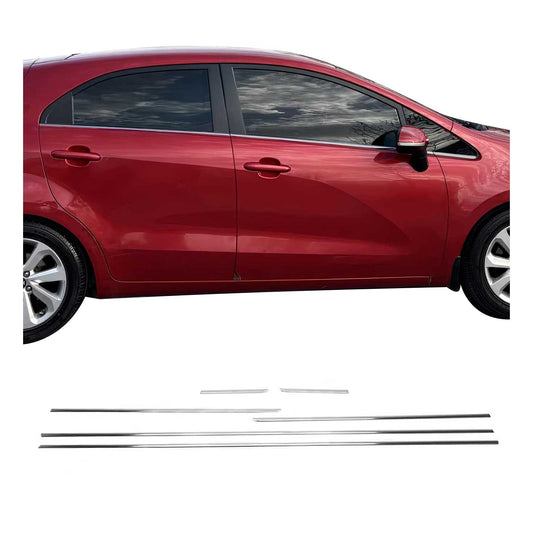 Benzi decorative pentru geamuri Kia Rio hatchback și sedan, oțel inoxidabil cromat, set 6 piese