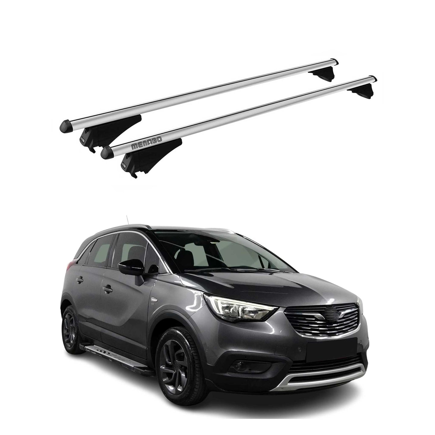 Menabo Dachträger Grundtäger für Opel Crossland X 2017-2020 75kg Alu Silber 2x