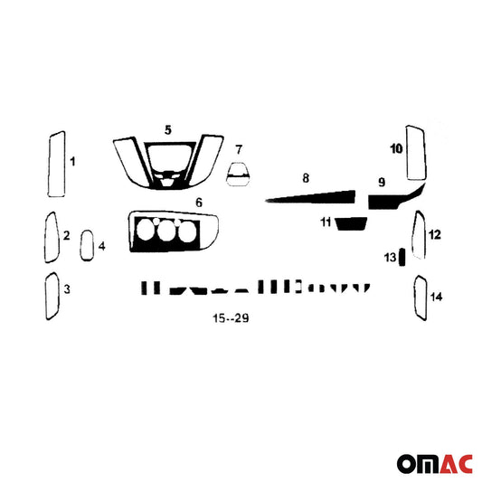 Ornamente interioare pentru cockpit pentru Ford Transit 2014-2025, aspect negru piano, 30 bucăți