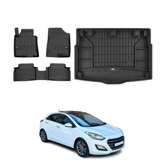 OMAC Fußmatten & Kofferraumwanne Set für Hyundai i30 2011-2017 Gummi Schwarz 4x