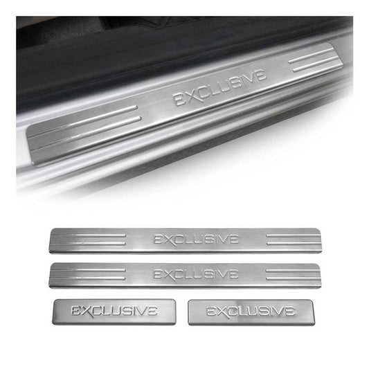 Ornamente prag exclusive pentru Skoda Karoq 2017-2025, oțel inoxidabil, 4x