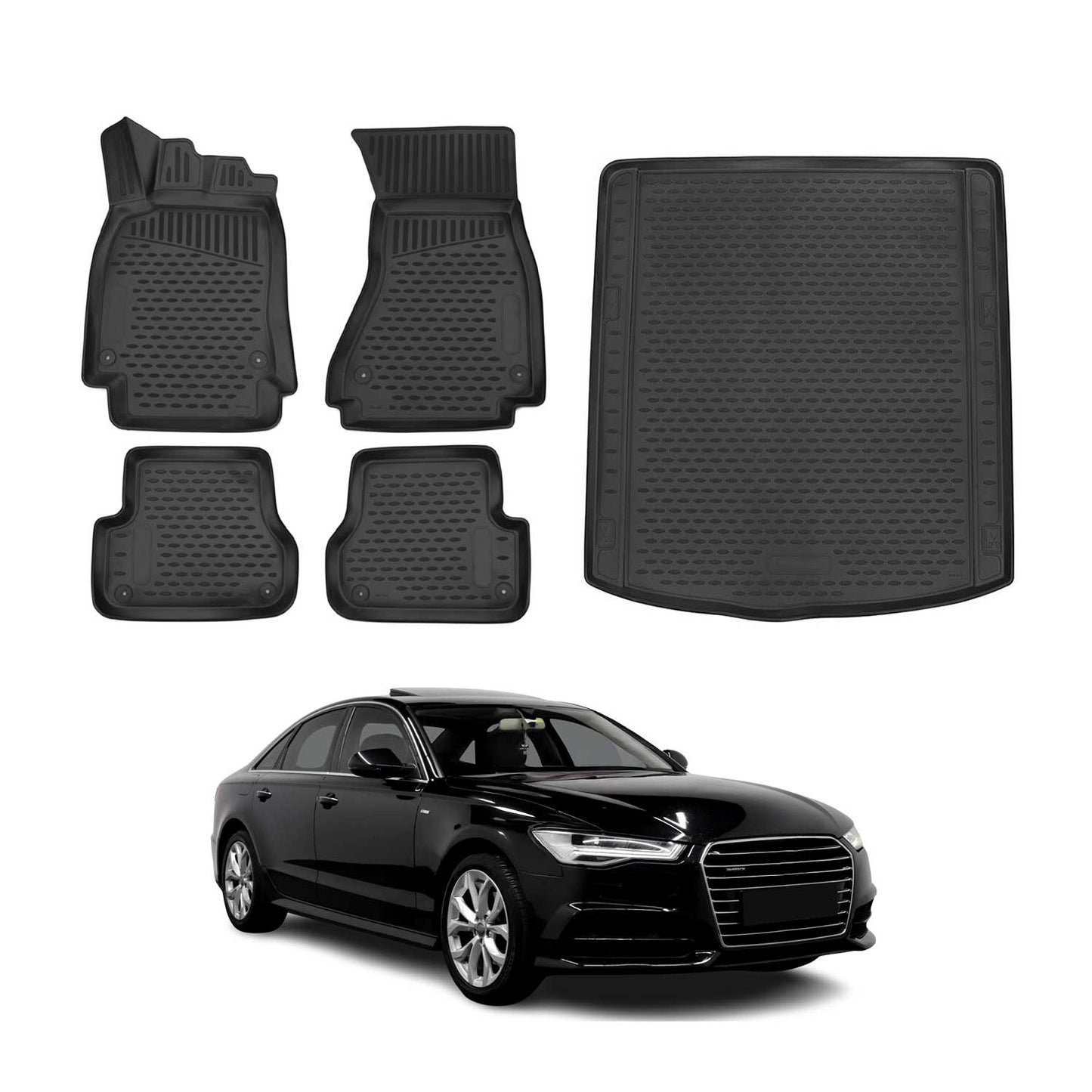 Fußmatten & Kofferraumwanne Set für Audi A6 C7 Limo 2011-2018 TPE Schwarz