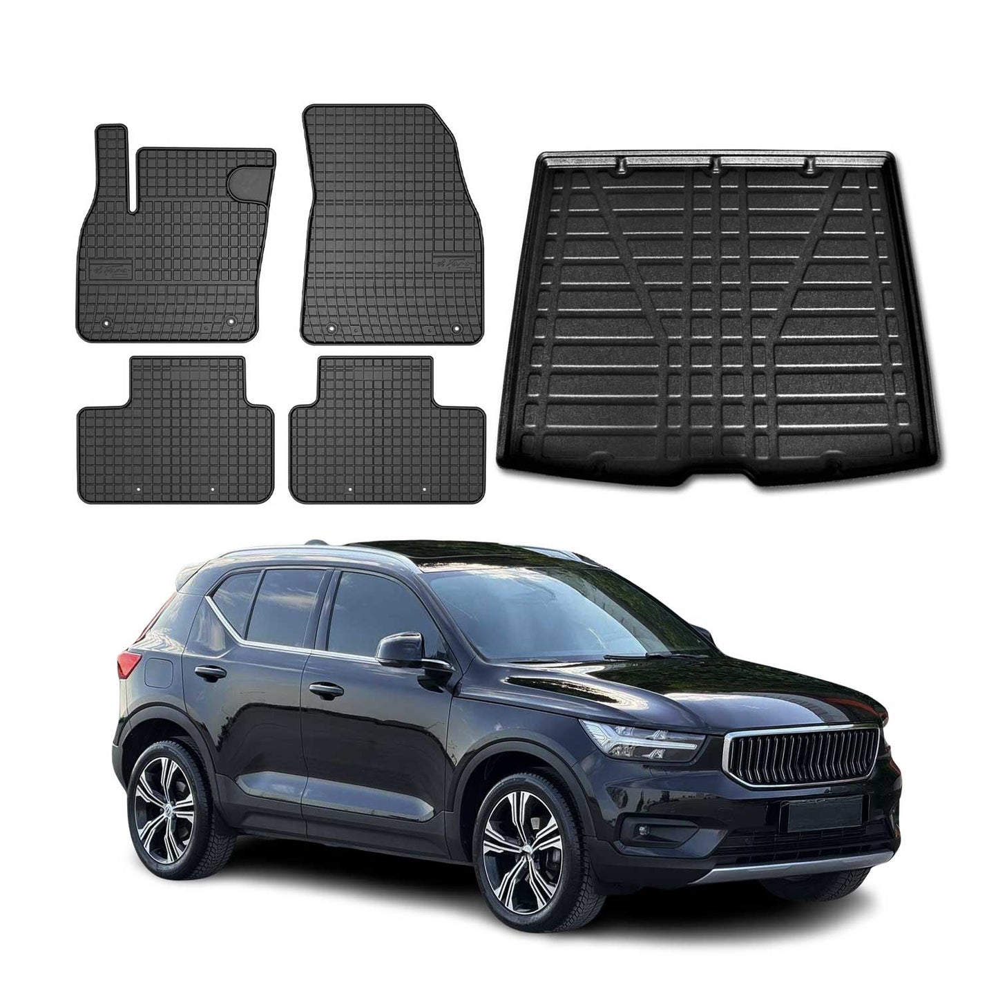 Fußmatten & Kofferraumwanne Set für Volvo XC40 2018-2025 Gummi TPE Schwarz 5x