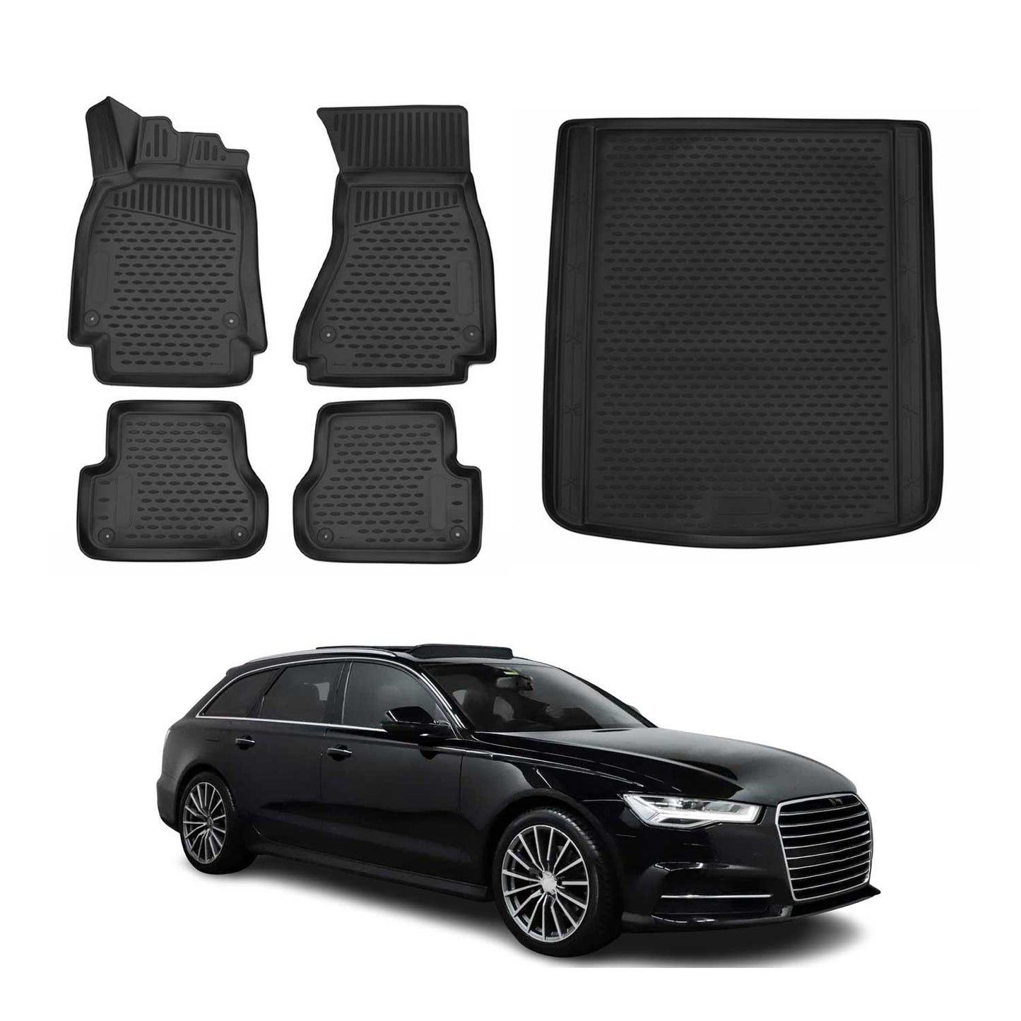 Fußmatten & Kofferraumwanne Set für Audi A6 C7 Avant Allroad 2011-2018 TPE