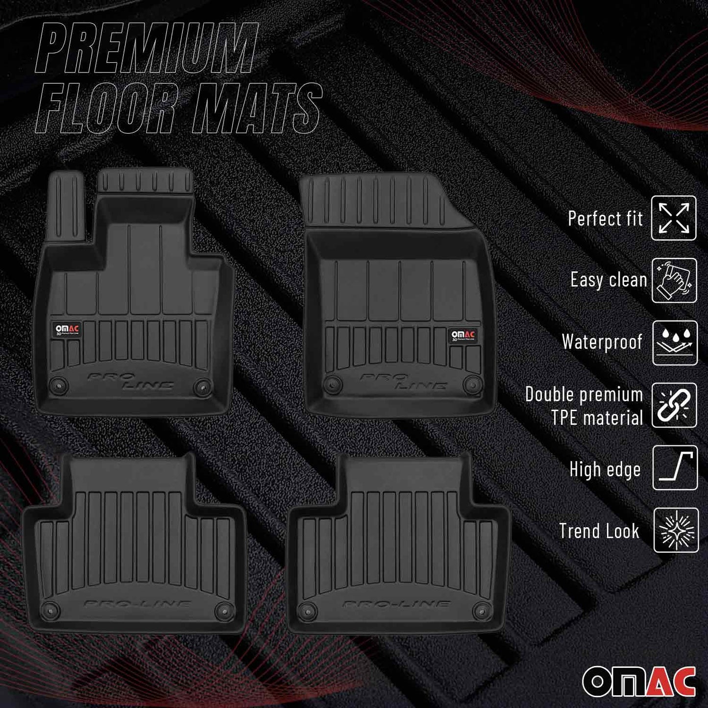 2014-2024 Volvo XC90 Fußmatten TPE Schwarz 4 tlg