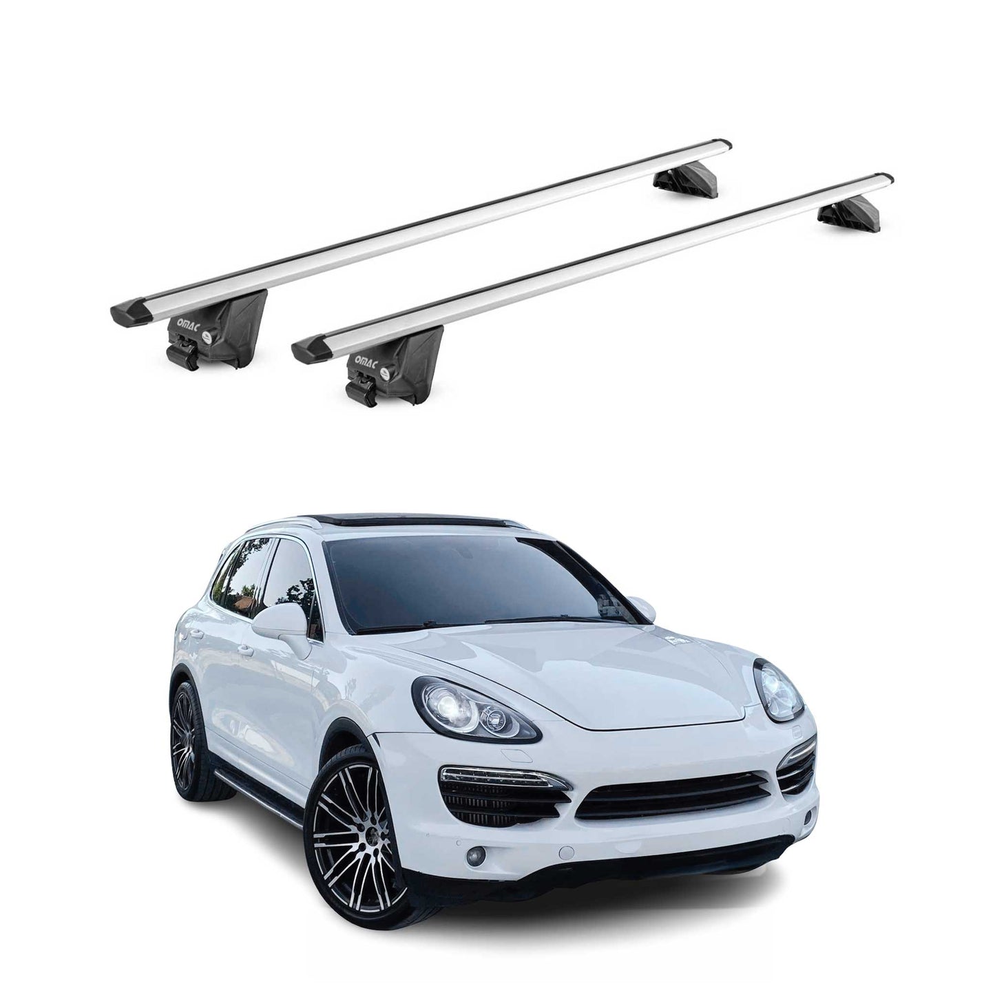 Portbagaj de plafon pentru Porsche Macan 2014-2024 100kg aluminiu argintiu 2 piese ABE