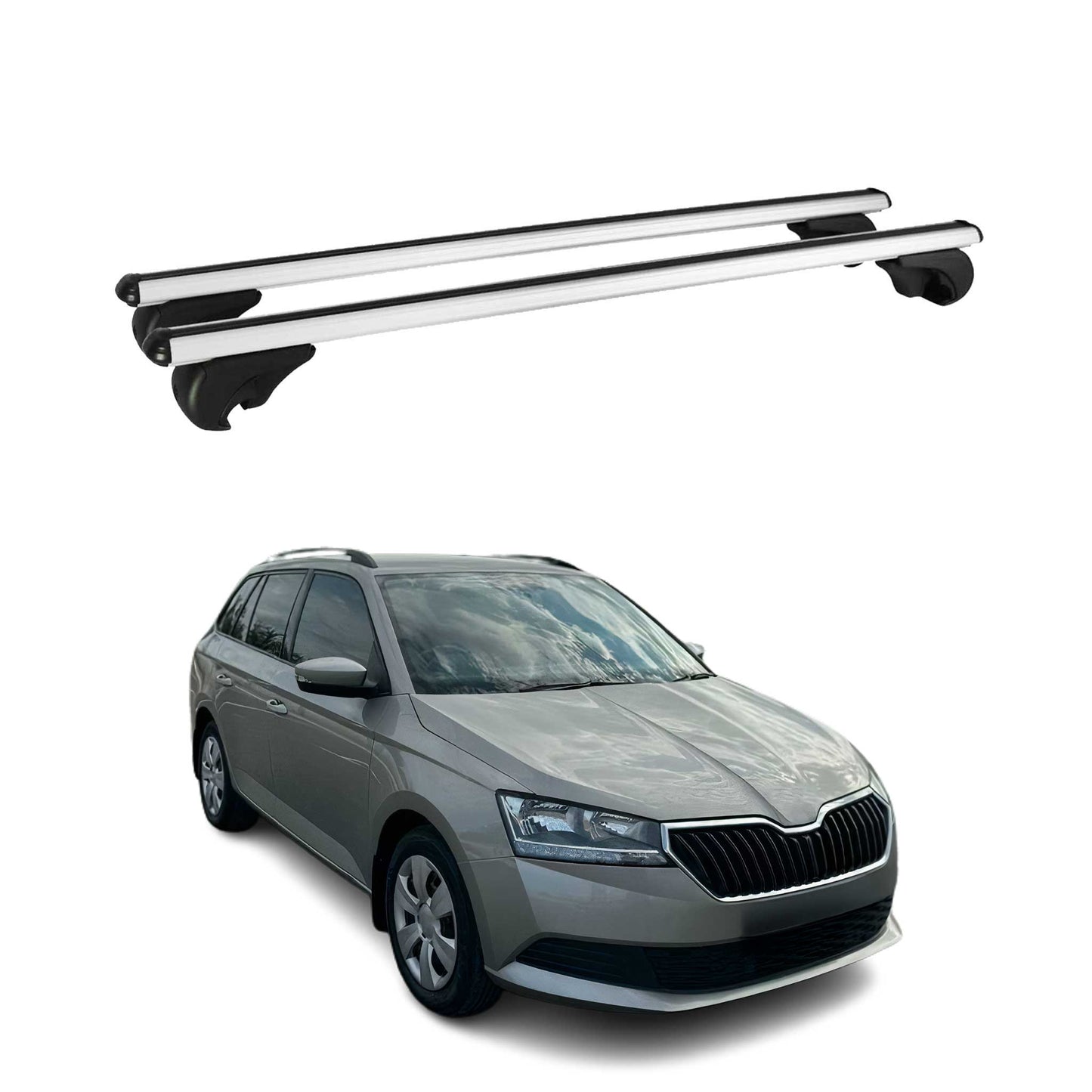 Portbagaj de plafon pentru Skoda Fabia mk3 Combi 2014-2021 75kg aluminiu argintiu 2 buc