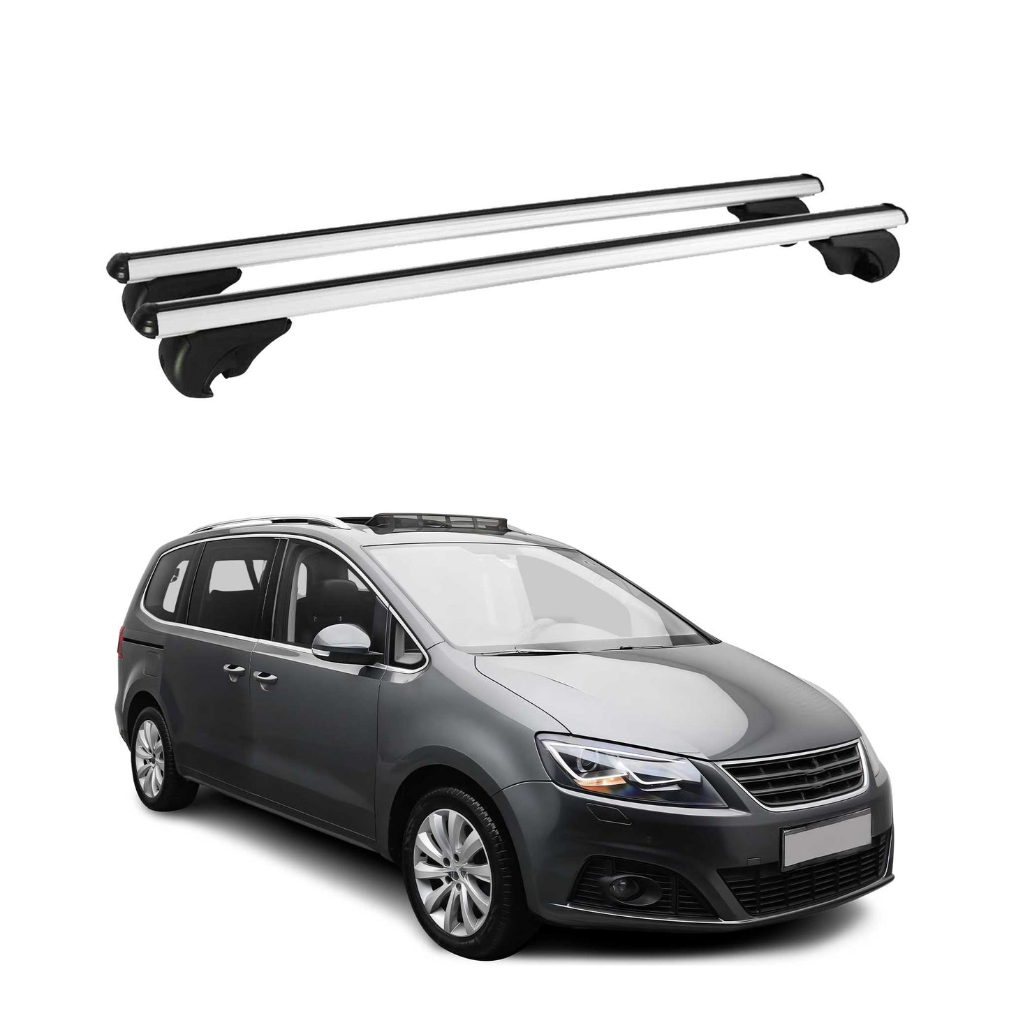 Portbagaj de plafon pentru Seat Alhambra mk2 2010-2020 75kg aluminiu argintiu 2 piese