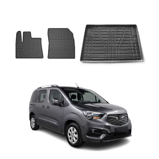 Set covorașe și tapițerie portbagaj pentru Opel Combo Life 2019-2025, cauciuc, negru, 3 buc.