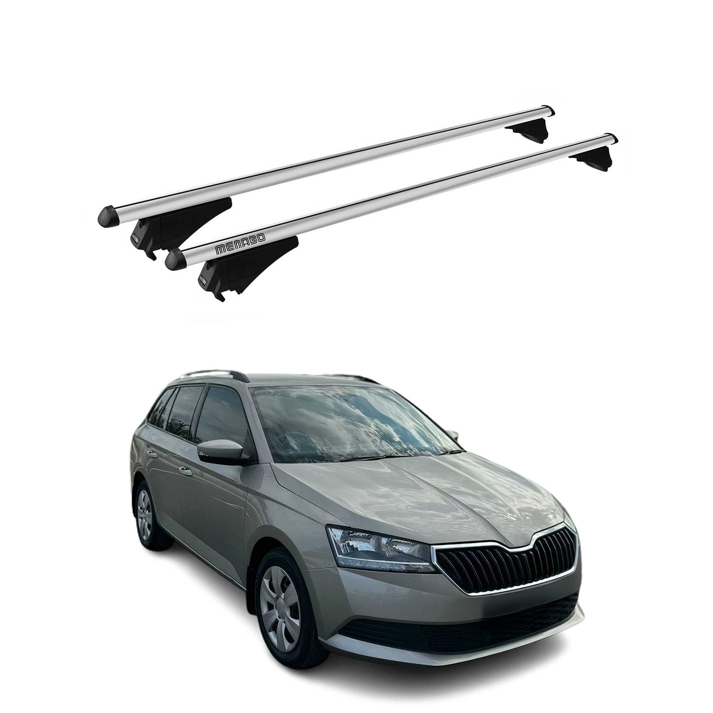 Menabo Dachträger Grundtäger für Skoda Fabia mk3 Kombi 2015-2022 Alu Silber 2x
