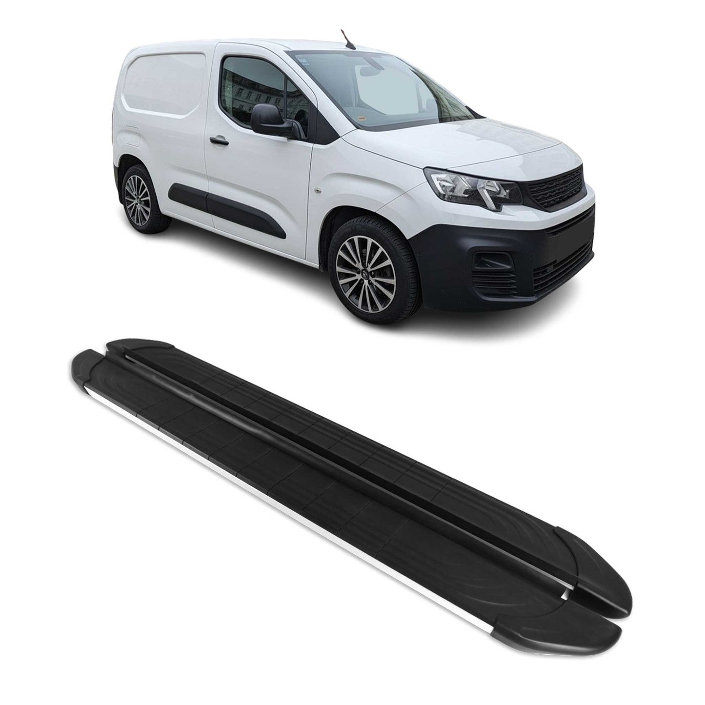 Seitenschweller Trittbretter für Peugeot Partner 2019-2025 Van L2 Silber 2 tlg