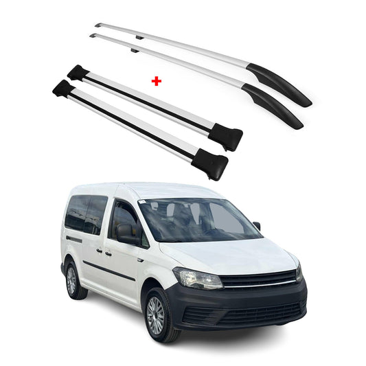 Dachreling + Dachträger Satz für VW Caddy 2015-2020 L2 Langer Alu Silber 4x