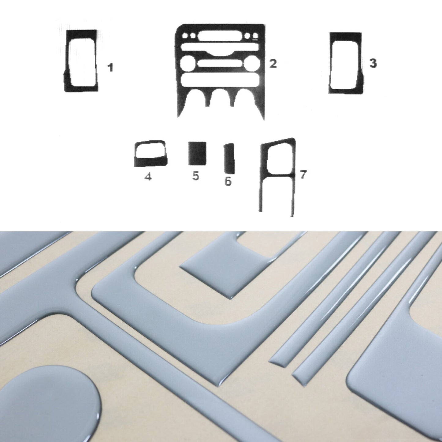 Ornamente interioare cockpit pentru Honda City 2006-2016, aspect aluminiu, 7 piese