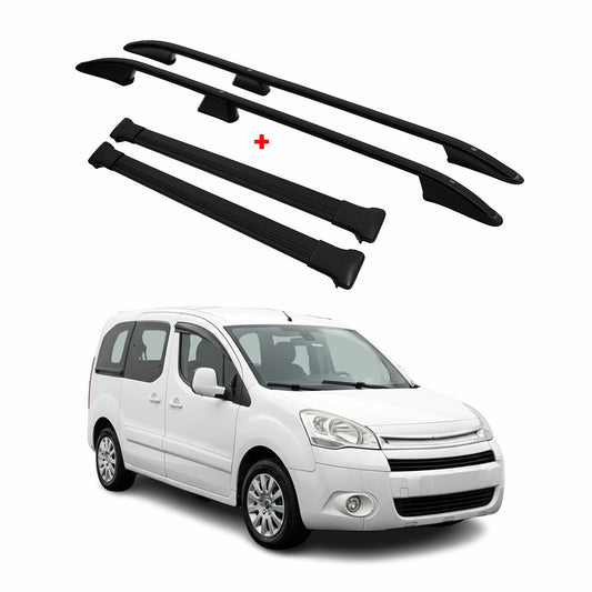 Dachreling + Dachträger SET für Citroen Berlingo L1 2008-2018 Alu Schwarz 4x