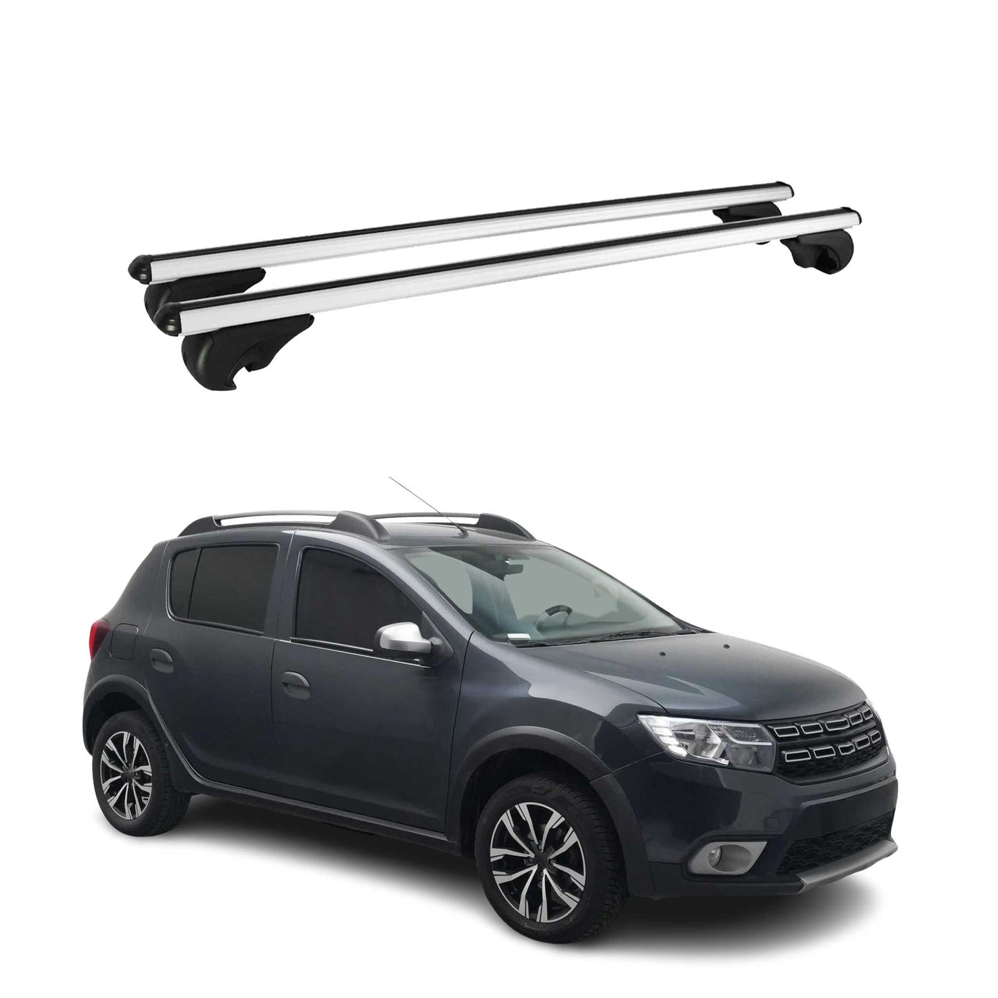 Portbagaj de plafon pentru Dacia Sandero Stepway 2012-2020 75kg aluminiu argintiu 2 piese