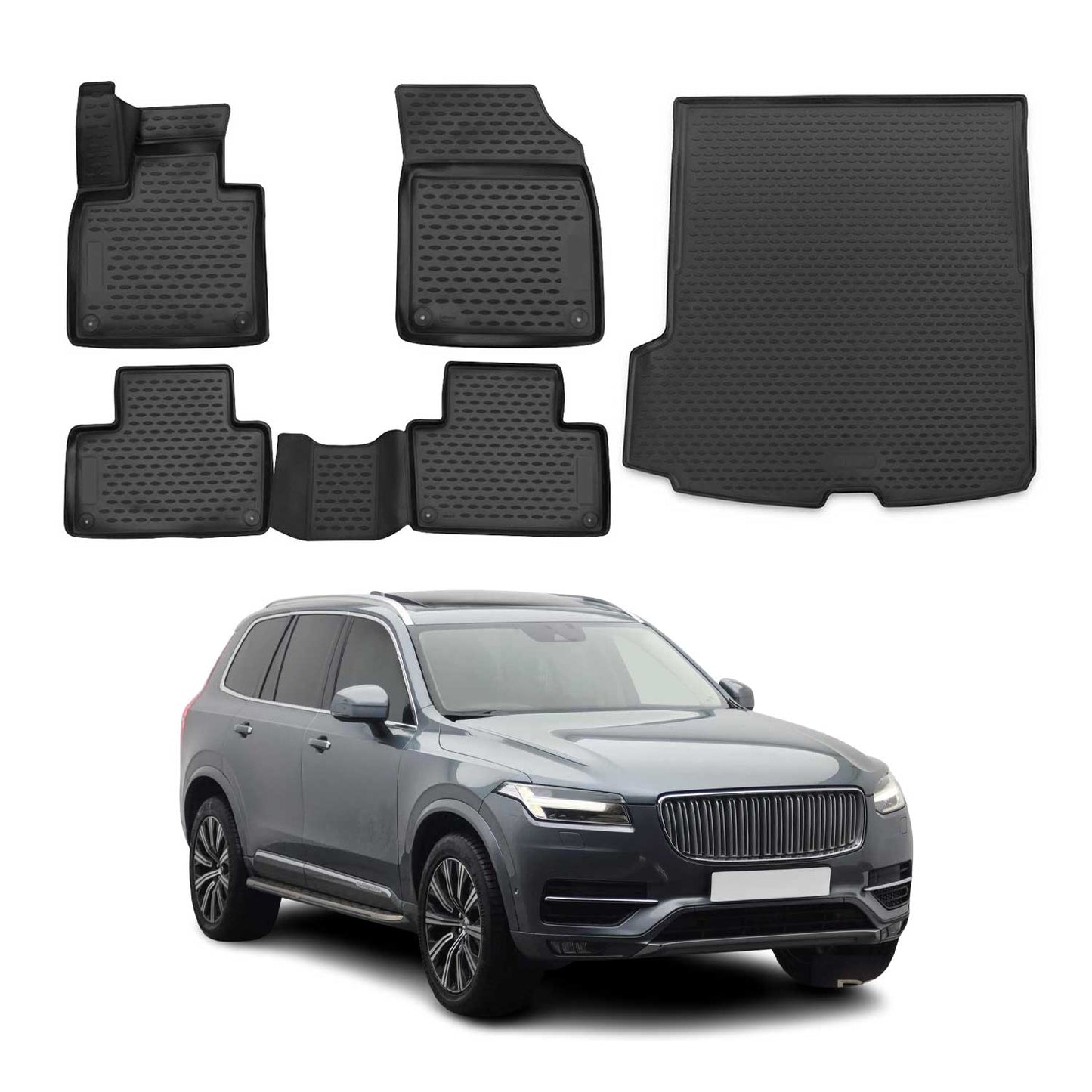 Fußmatten & Kofferraumwanne Set für Volvo XC90 2015-2018 Gummi TPE Schwarz 5x