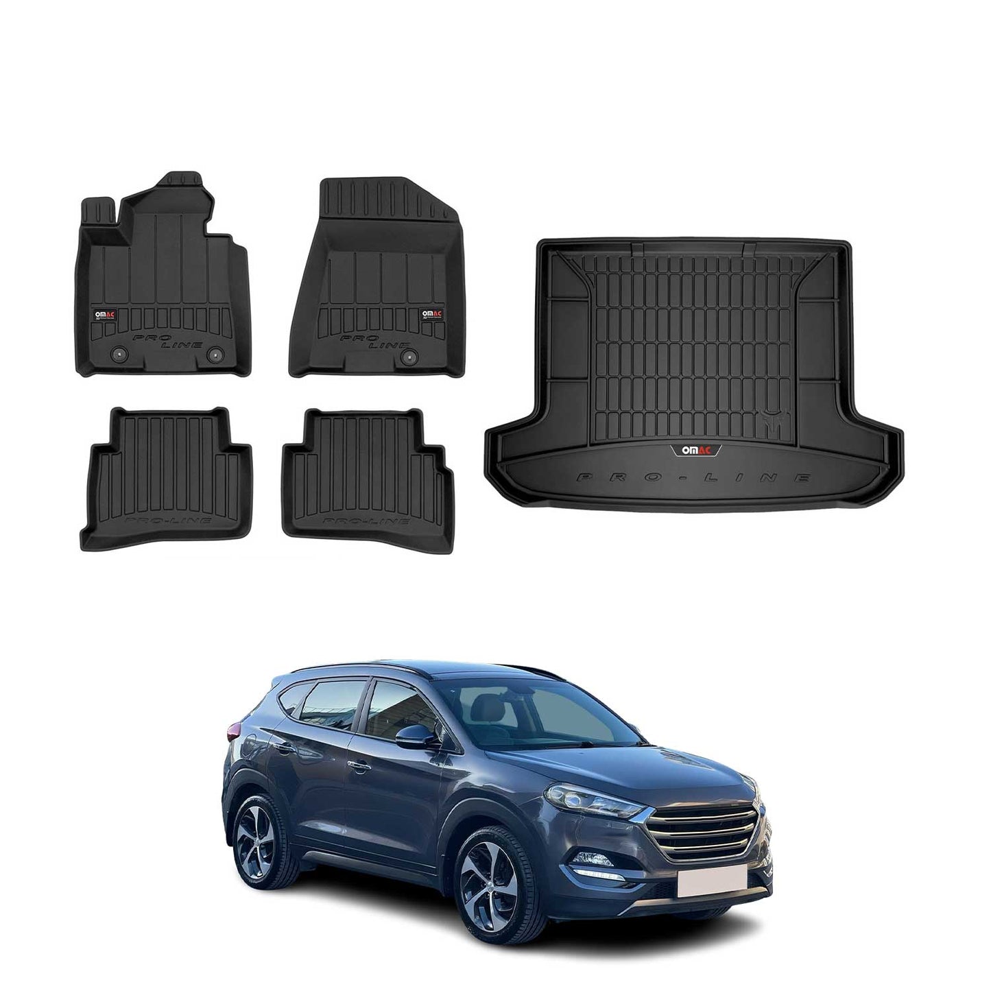 OMAC Fußmatten & Kofferraumwanne Set für Hyundai Tucson 2015-2020 Gummi TPE 5x