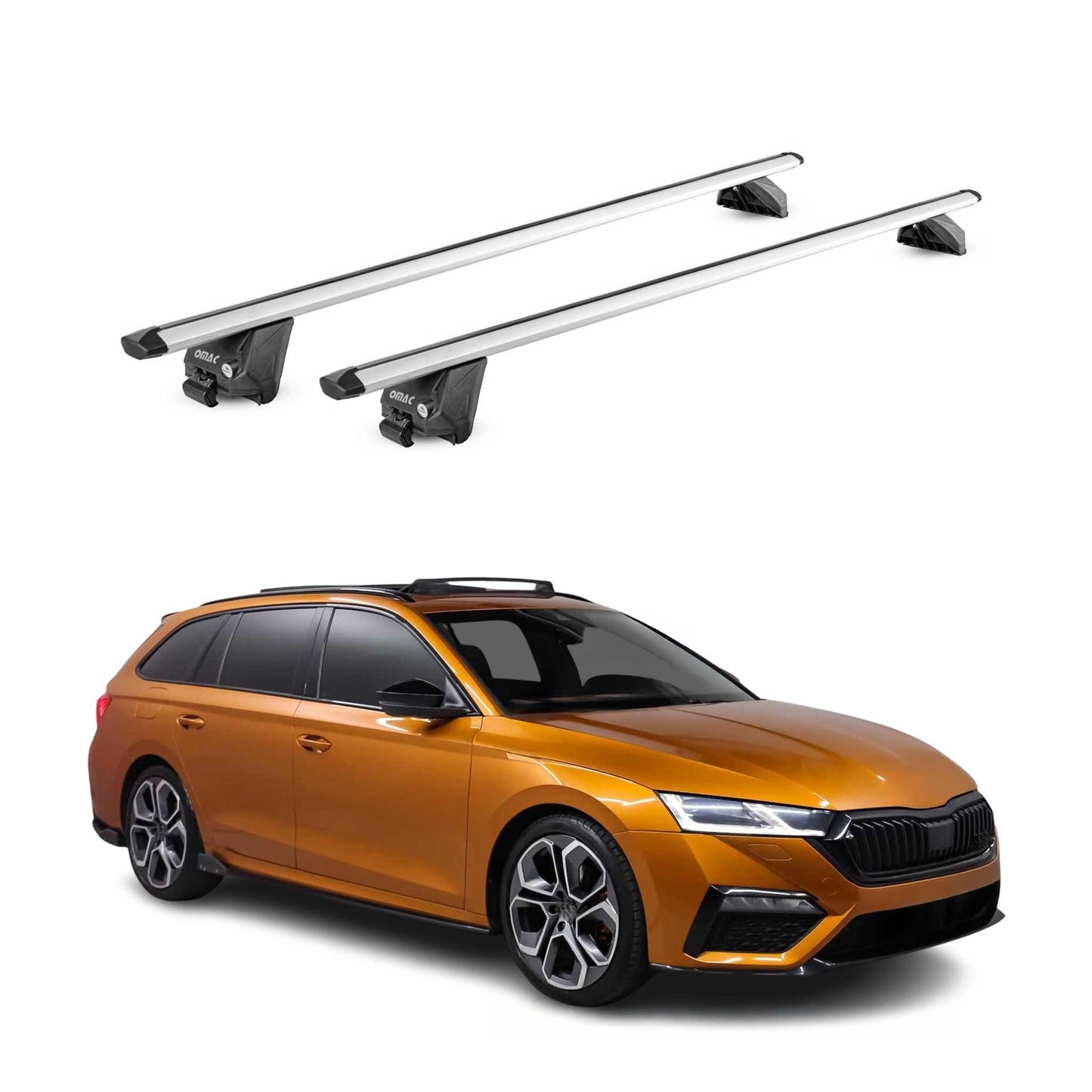 Bară portbagaj de plafon pentru Skoda Octavia mk4 Estate 2020-2025, capacitate 100 kg, aluminiu, argintiu, 2 piese, cu ABE (omologare de tip germană).