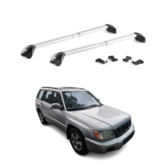 Portbagaj de plafon pentru Subaru Forester mk1 1997-2002 100kg aluminiu argintiu 2x ABE