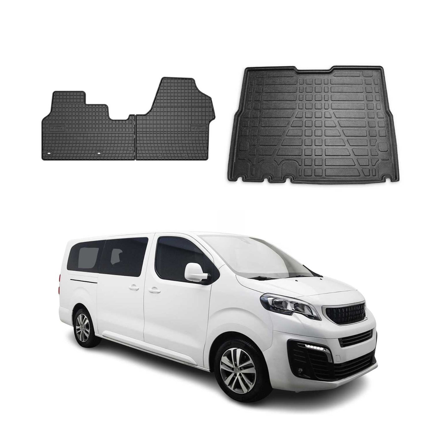 Set covorașe și portbagaj pentru Peugeot Expert Traveller 2017-2025, cauciuc, 3x