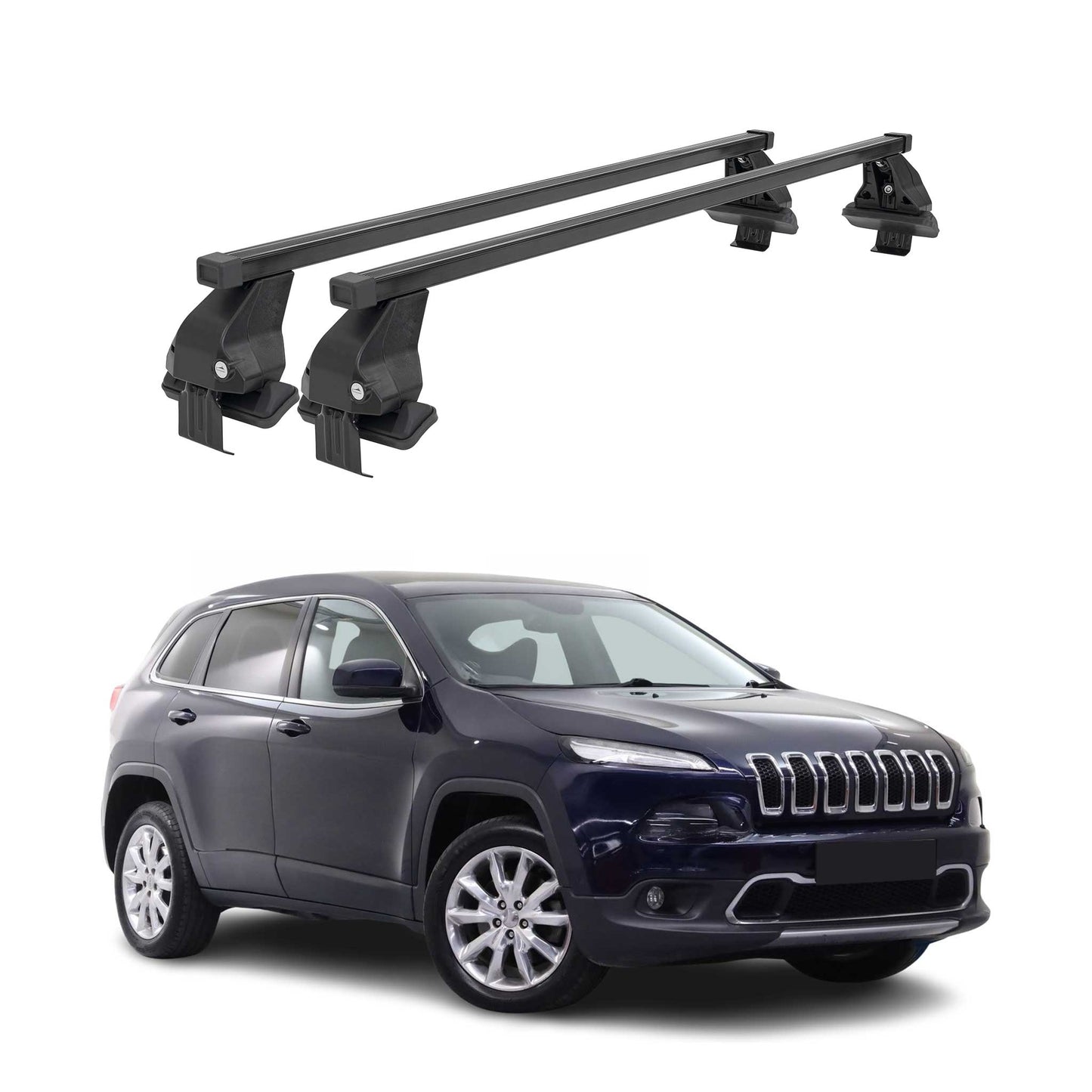 Menabo Dachträger für Jeep Cherokee KL 2014-2018 Pre-FL 50kg Stahl Schwarz 2x