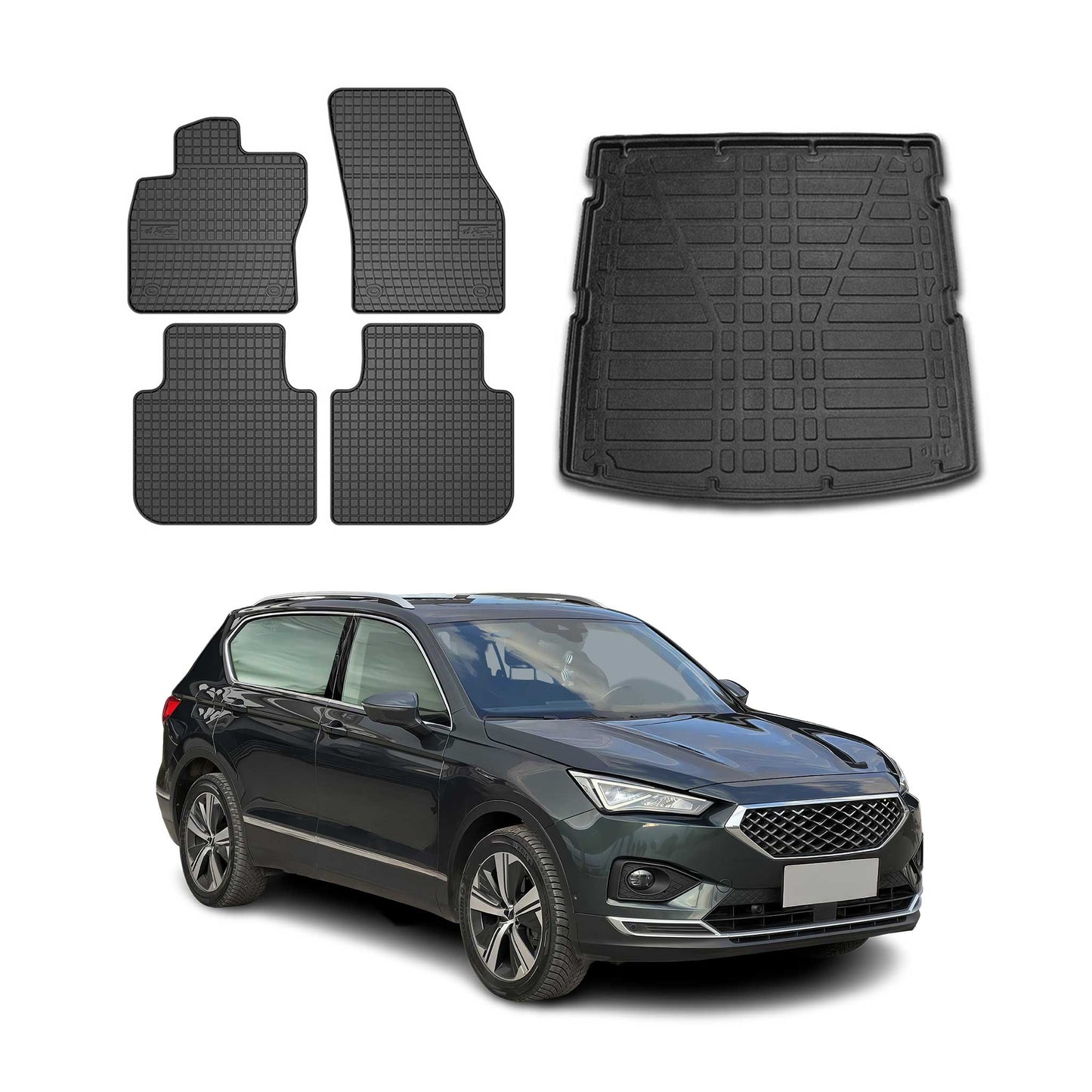 Set covorașe și portbagaj pentru Seat Tarraco 2019-2025, cauciuc TPE, negru, 5x