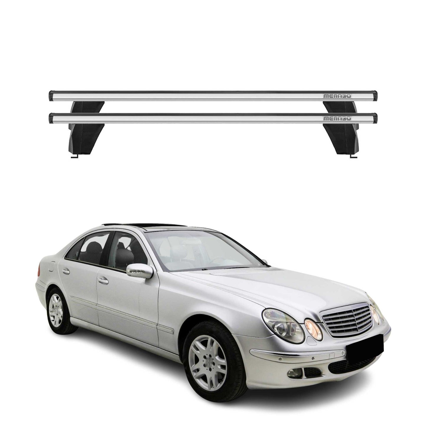 Menabo Dachträger für Mercedes E Klasse W211 Limo 2002-2009 75kg Alu Silber 2x