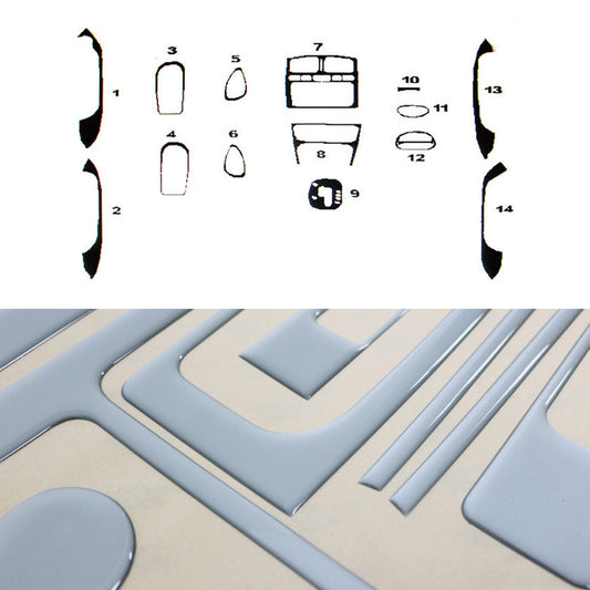 Ornamente interioare cockpit pentru Hyundai Santa Fe 2002-2006, aspect aluminiu, 14 bucăți