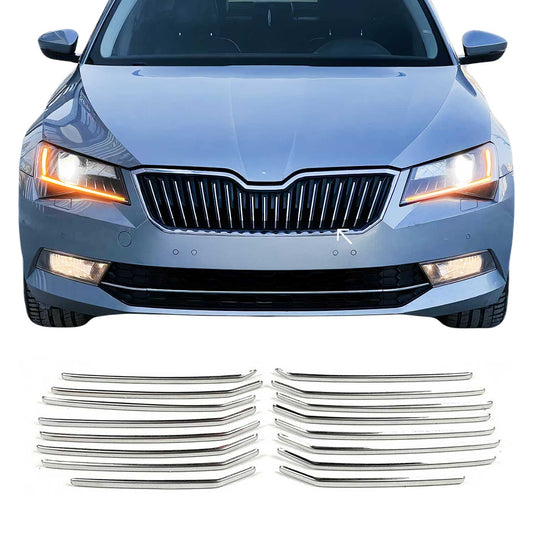 Kühlergrill Leisten Grillleisten für Skoda Superb 2015-2019 Edelstahl Silber 16x