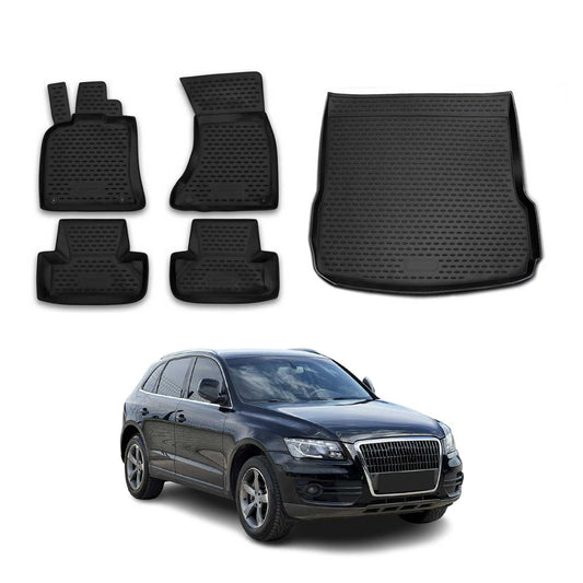 Set covorașe și tapițerie portbagaj pentru Audi Q5 8RB 2008-2017, cauciuc TPE, negru, 5x