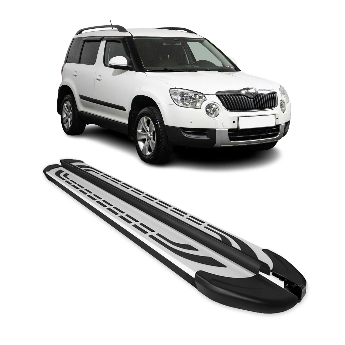 Trittbretter Seitenschweller Seitenbretter für Skoda Yeti 2010-2017 Schwarz Alu
