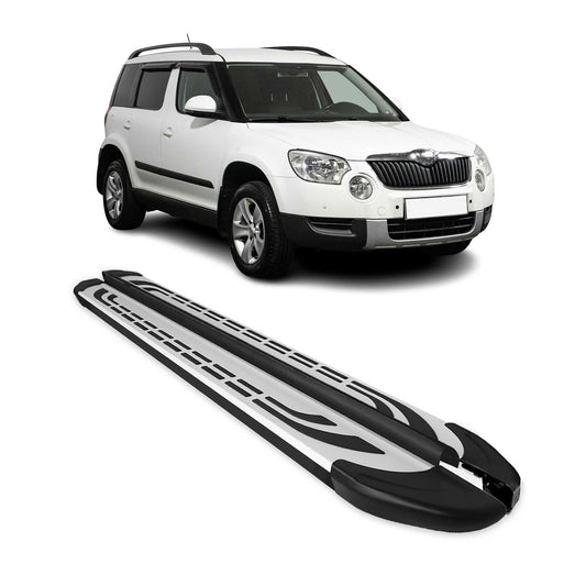 Trittbretter Seitenschweller Seitenbretter für Skoda Yeti 2010-2017 Schwarz Alu